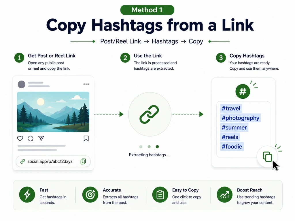 Copy Instagram hashtags from a post or Reel link