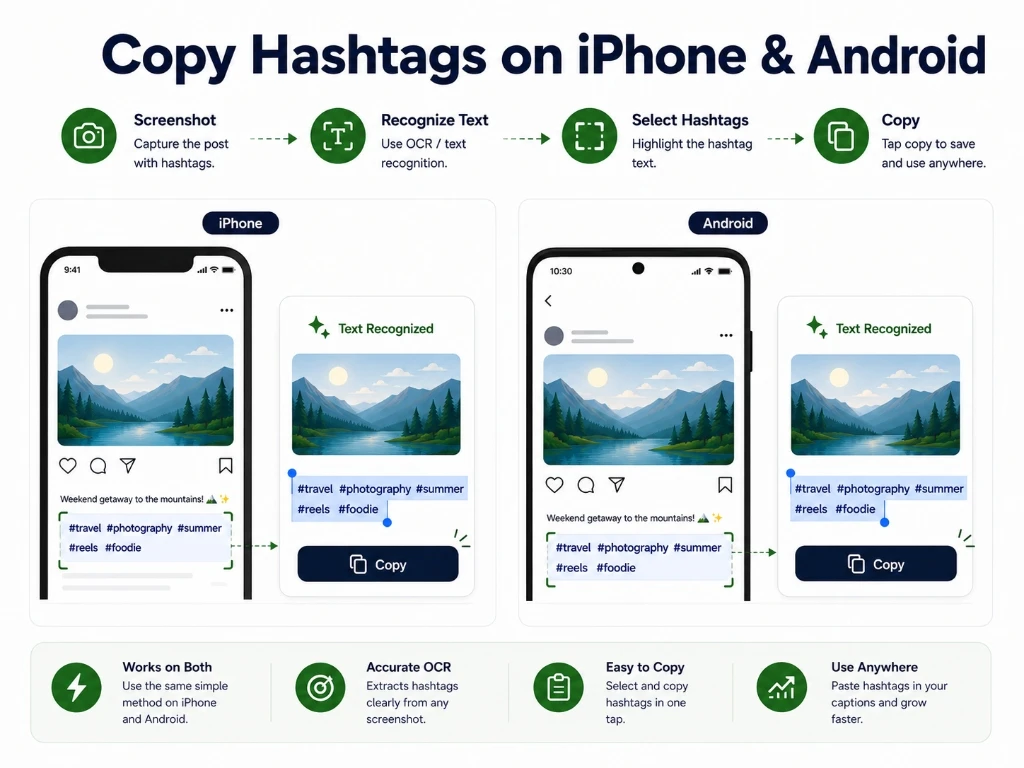 Copy Instagram hashtags on iPhone and Android using text recognition
