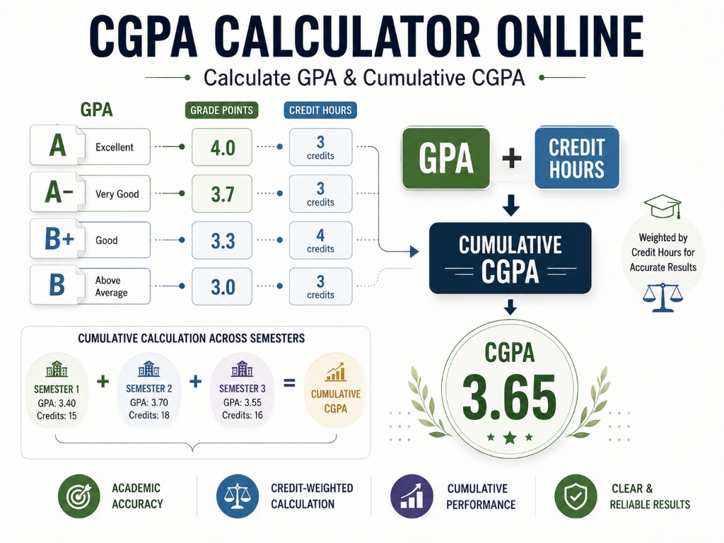 Relationship between GPA, grade points, credit hours, and cumulative CGPA across semesters