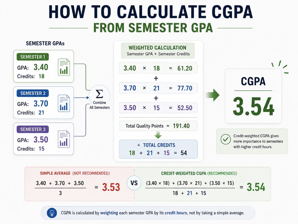 How to calculate CGPA from semester GPA using credit-weighted semester GPAs