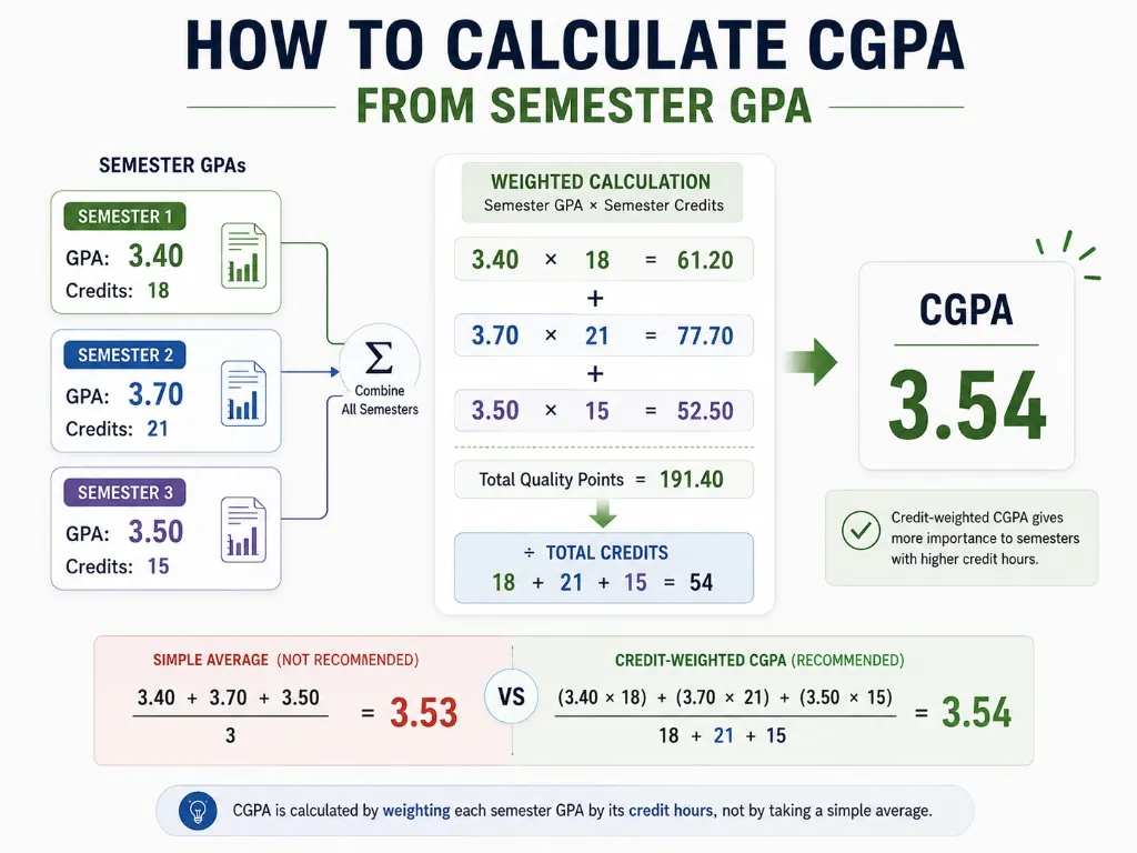 How to calculate CGPA from semester GPA using credit-weighted semester GPAs