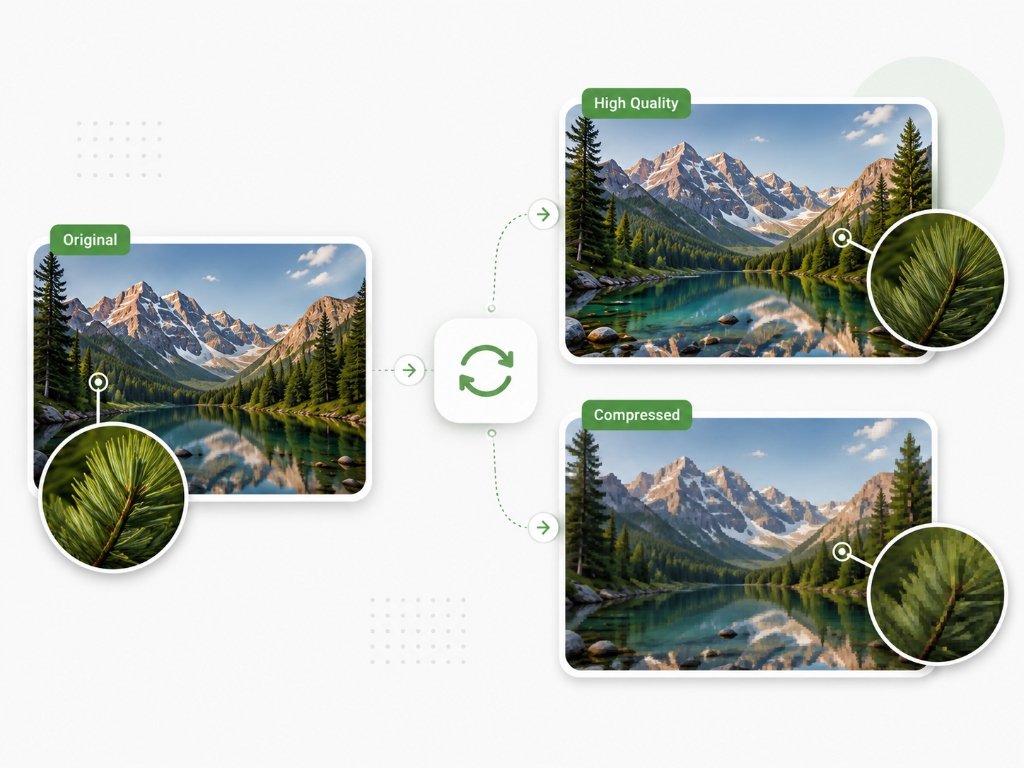 Image quality comparison showing original versus high quality and compressed outputs